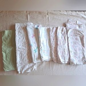 Lot Of 7 Baby Girl Swaddle Blankets Or Recieving, Throw Blankets Preowned